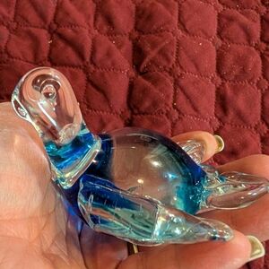 Glass Duck Figurine with Blue Accents
